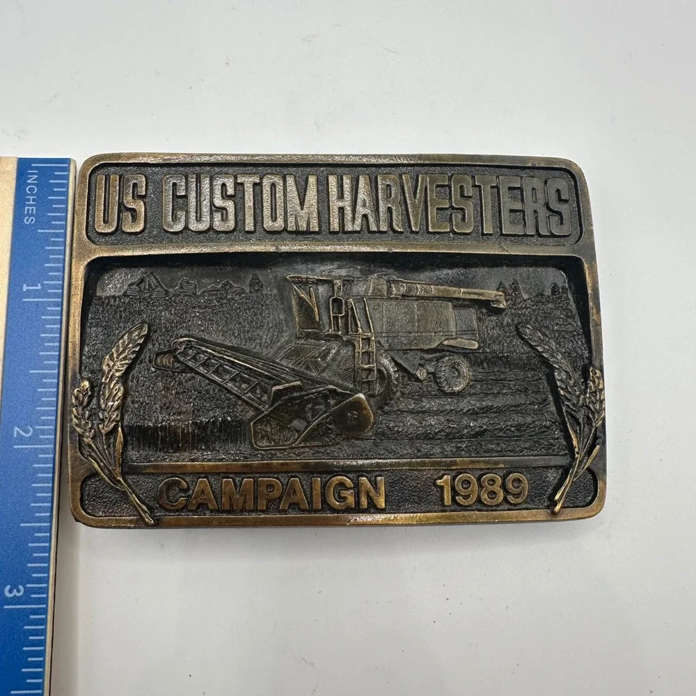 Vtg 1989 US Custom Harvesters Belt Buckle Limited Edition USA Western Cowboy